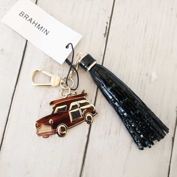Brahmin Copa Car Tassel NWT Black Melbourne Key FOB Leather Resin Croc-Embossed - Picture 1 of 10